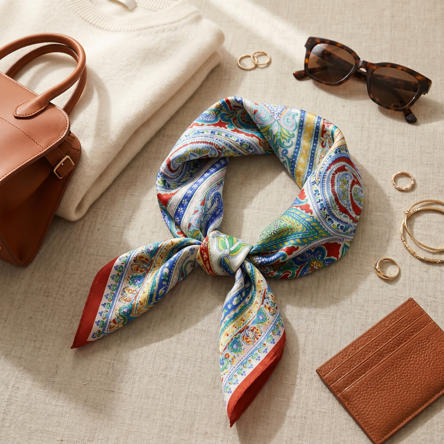 Seidenschal Damen 70×70 cm Paisley Bunt – Schal-Welt Styling-Inspiration