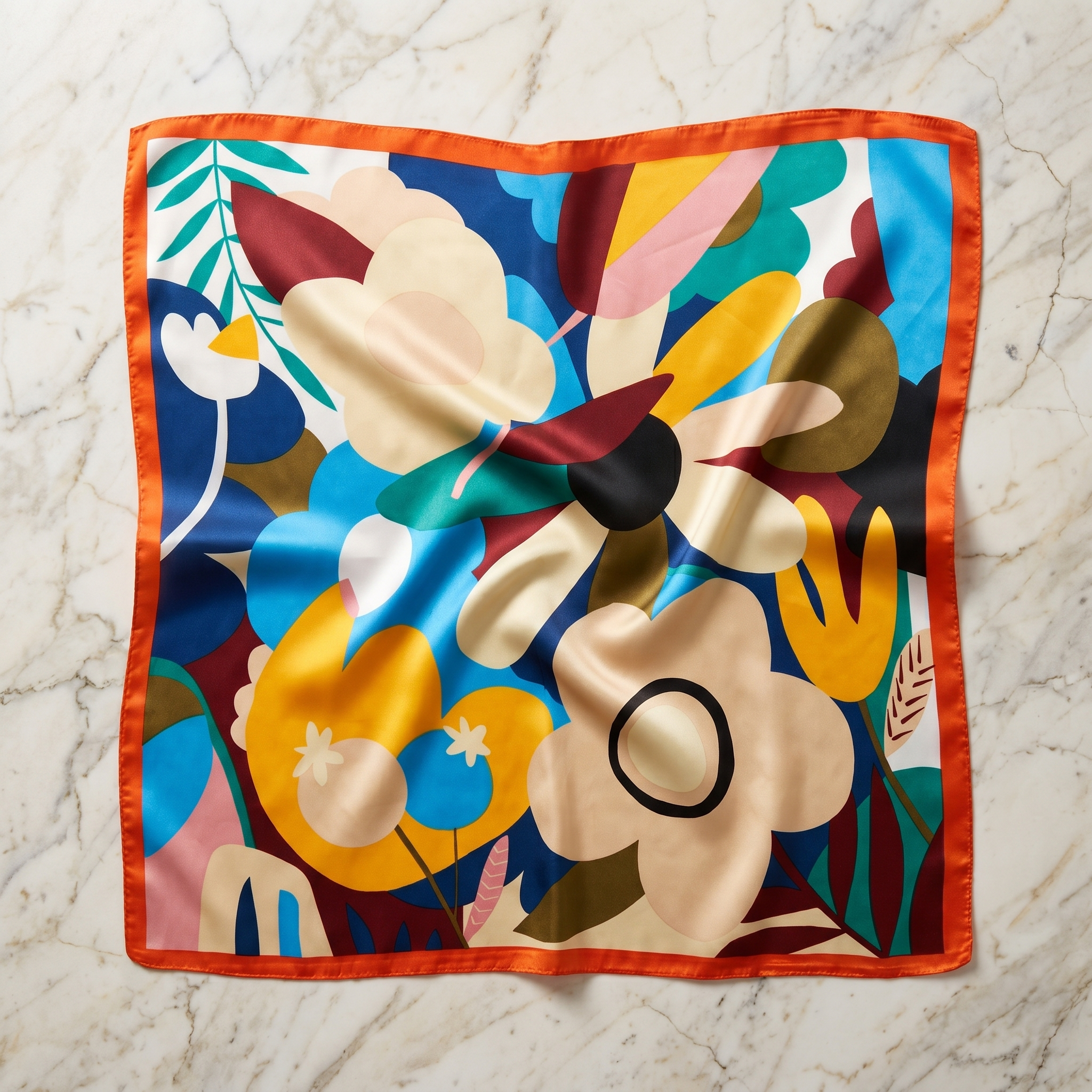 Seidenschal Damen 70×70 cm Blumen Bunt – Schal-Welt Detailansicht