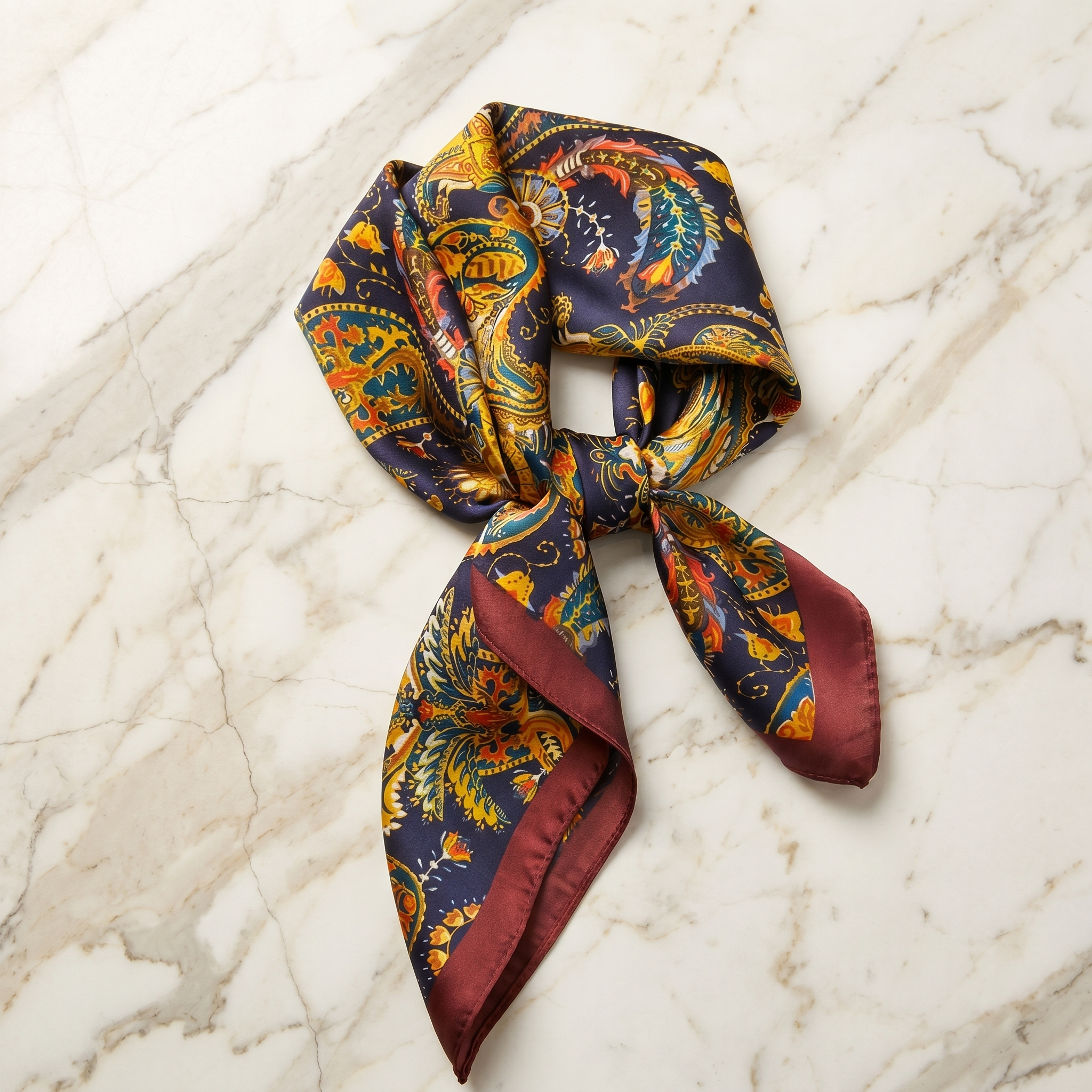 Seidenschal Damen 70×70 cm Paisley Bunt – Schal-Welt Detailansicht