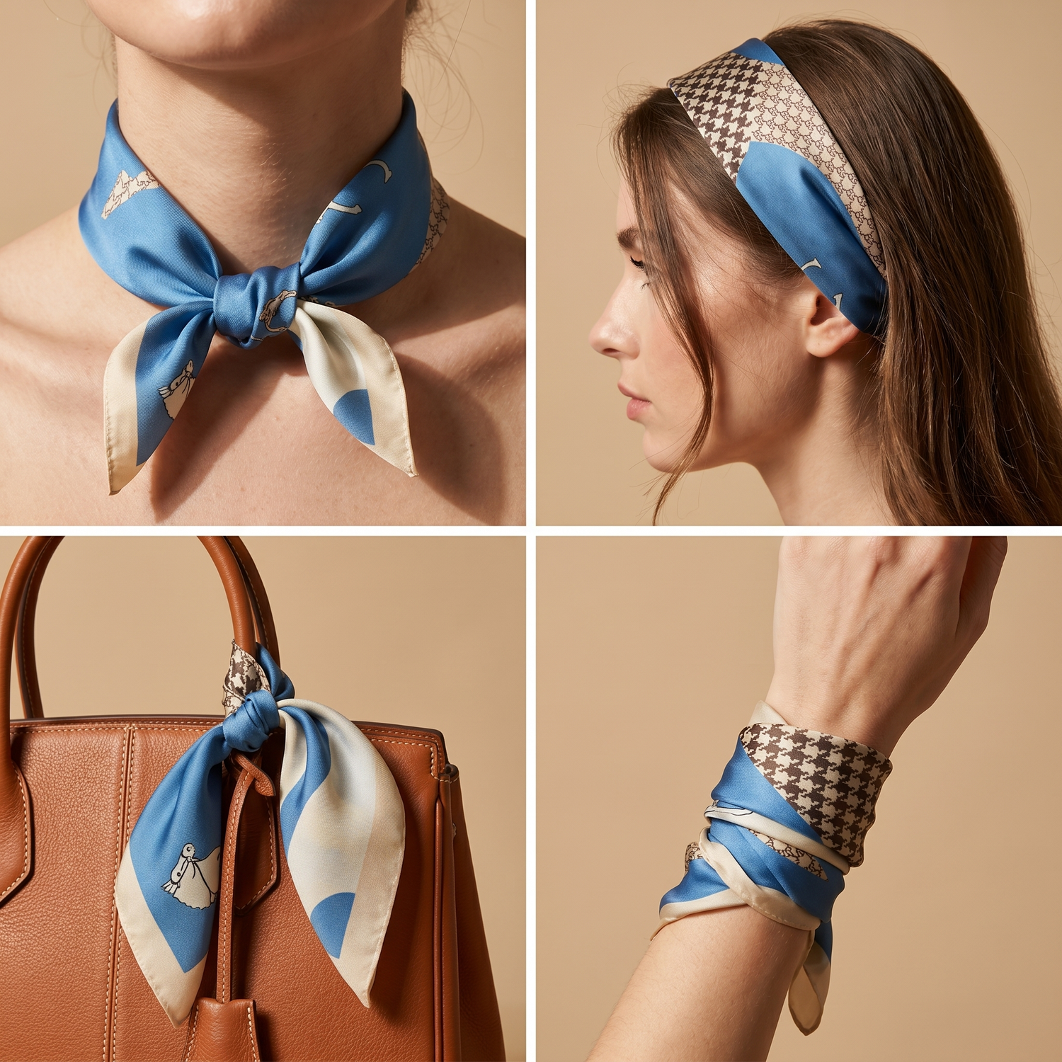 Seidenschal Damen 70×70 cm Klassisch Blau – Schal-Welt Trageweise