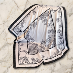 Seidenschal Damen 70×70 cm Blumen Beige – Schal-Welt Detailansicht