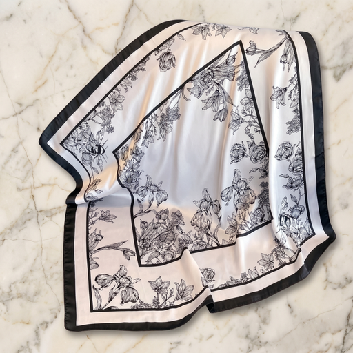 Seidenschal Damen 70×70 cm Blumen Beige – Schal-Welt Detailansicht