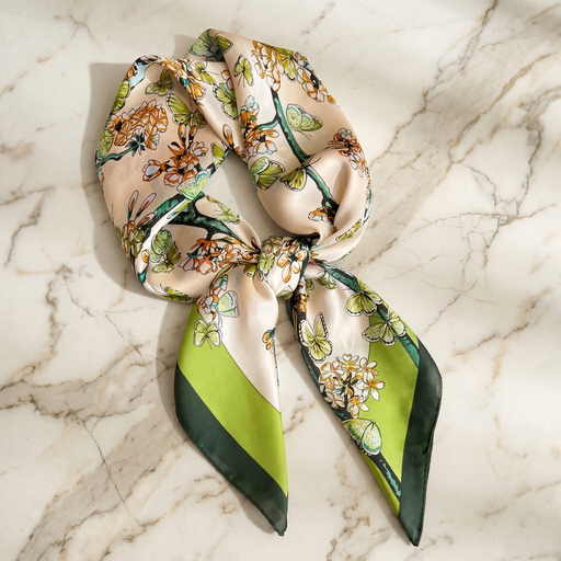 Seidenschal Damen 70×70 cm Blumen Bunt – Schal-Welt Detailansicht