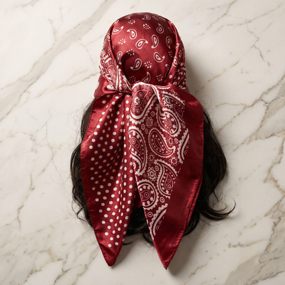 Seidenschal Damen 70×70 cm – Bordeaux Weiß Paisley mit Paisley- und Punktmuster | Schal-Welt