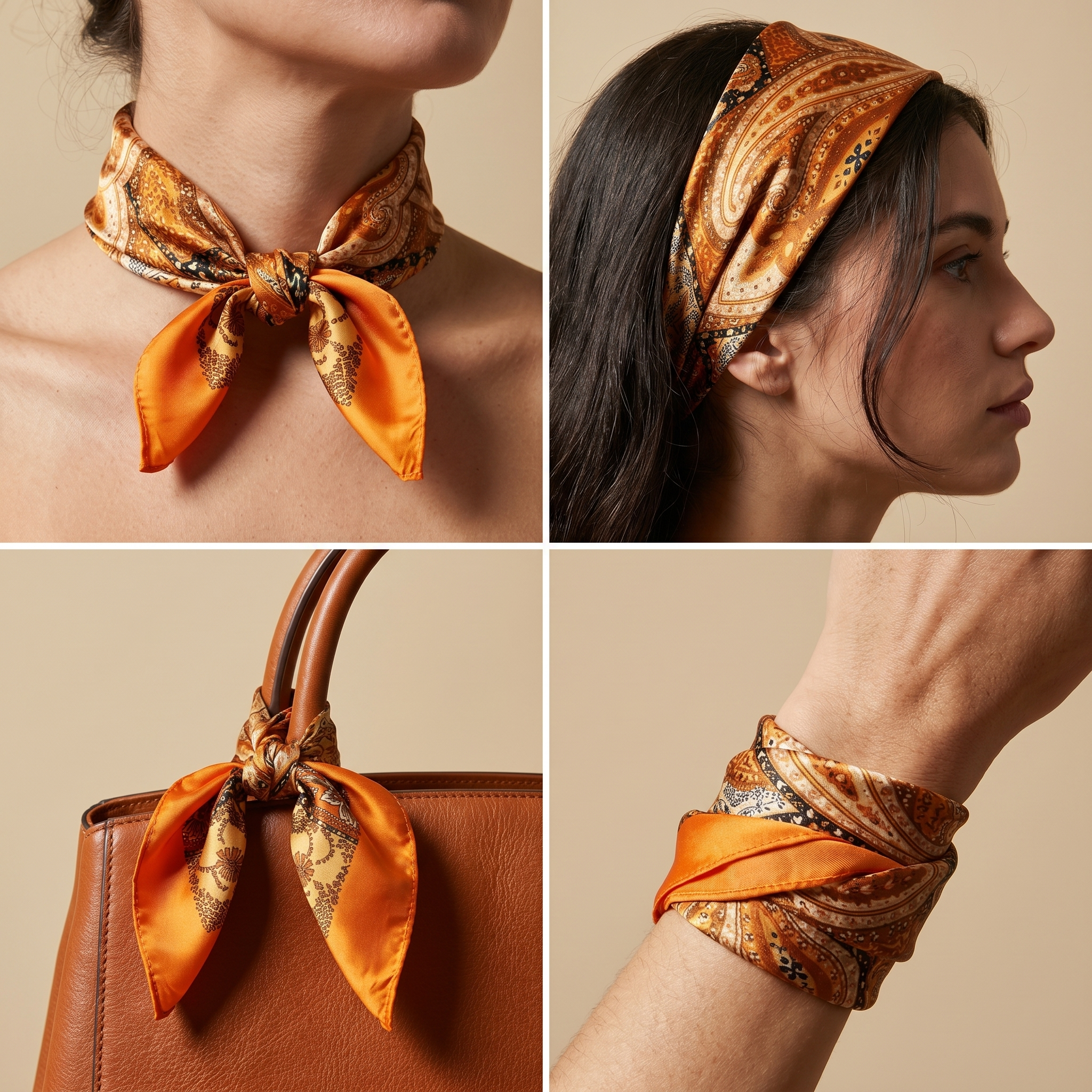 Seidenschal Damen 70×70 cm Paisley Orange – Schal-Welt Trageweise