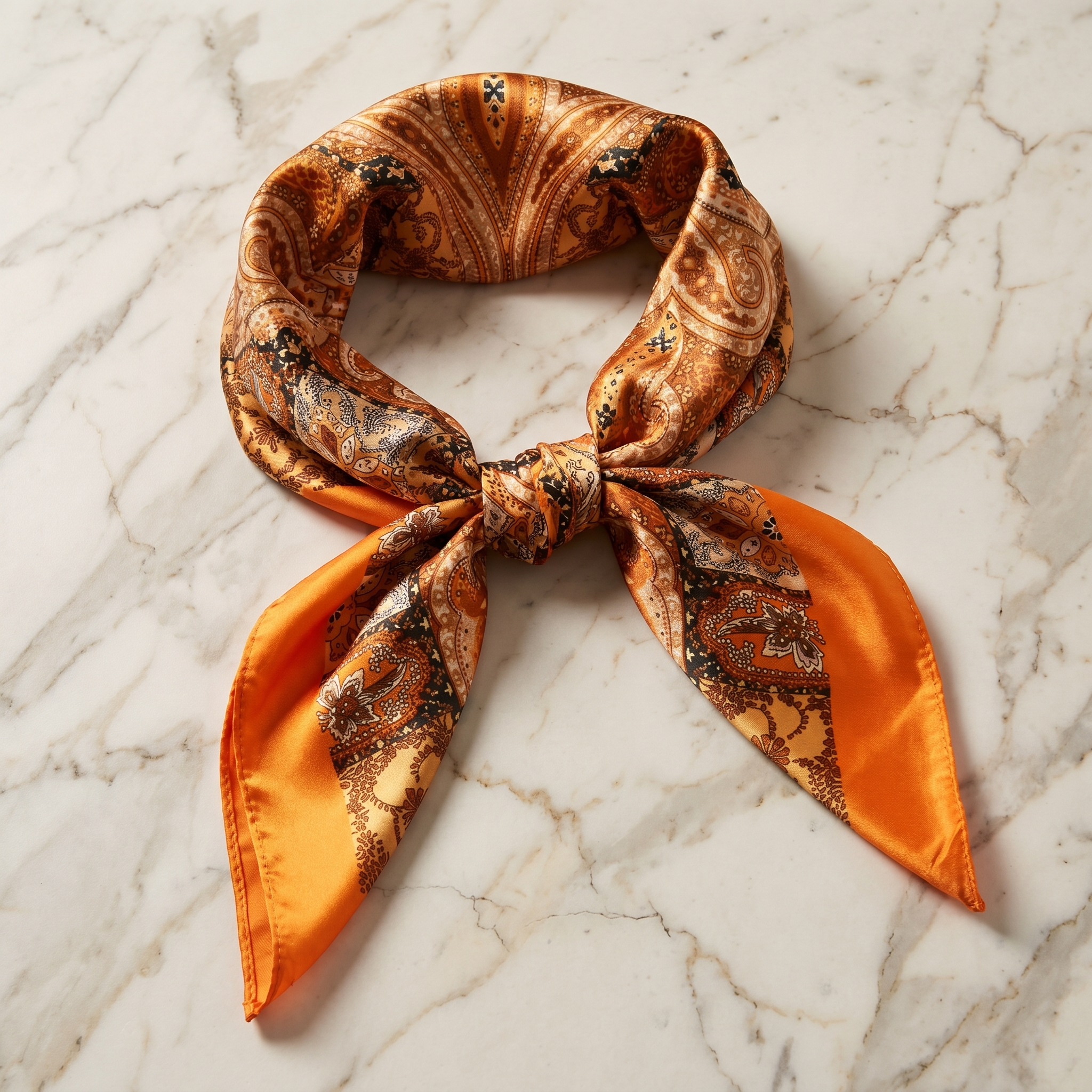 Seidenschal Damen 70×70 cm Paisley Orange – Schal-Welt Detailansicht