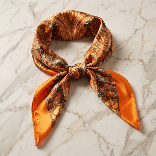 Seidenschal Damen 70×70 cm Paisley Orange – Schal-Welt Detailansicht