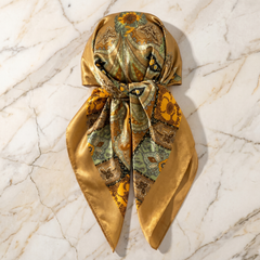 Seidenschal Damen 70×70 cm Paisley Gold – Schal-Welt Detailansicht