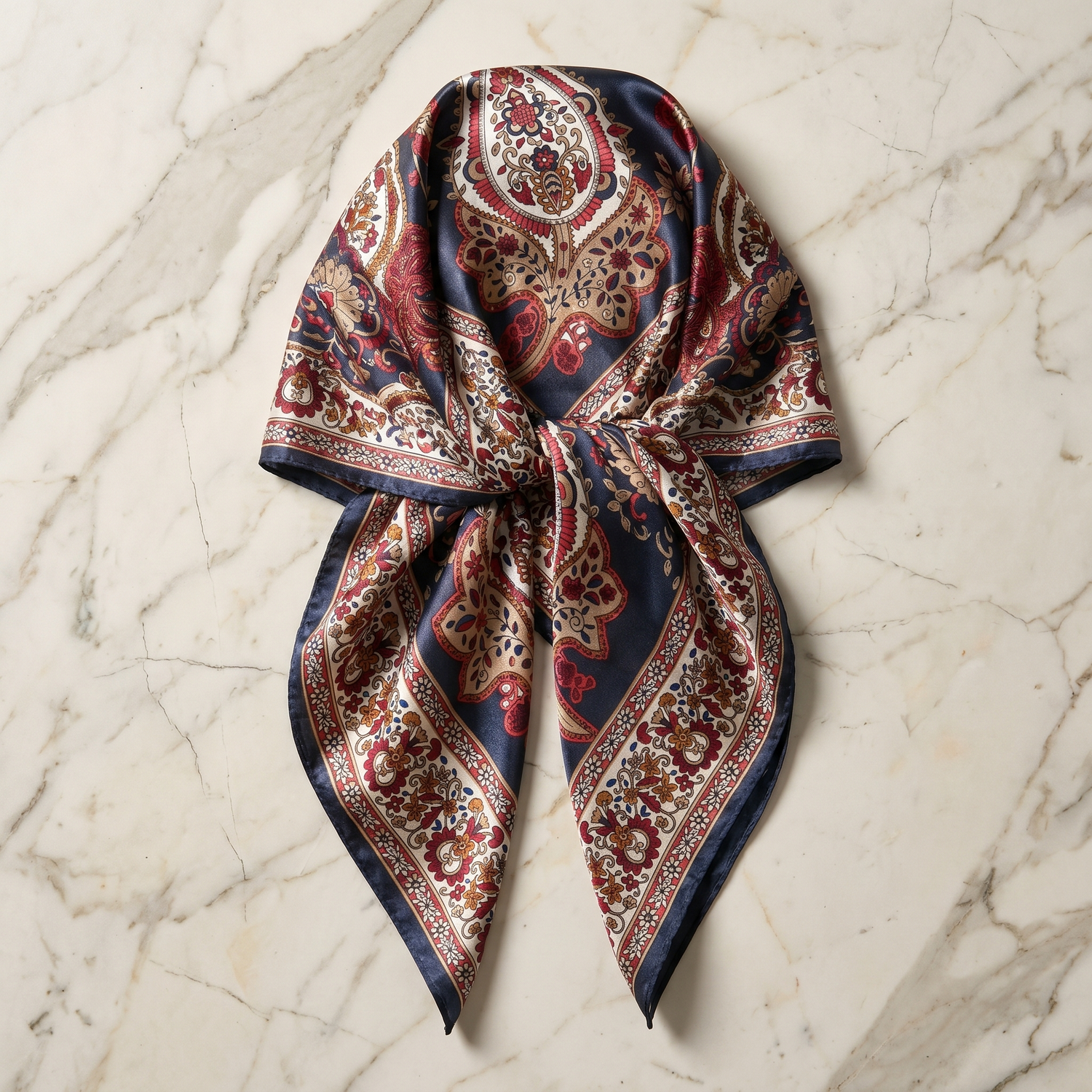Seidenschal Damen 70×70 cm Paisley Bunt – Schal-Welt Detailansicht