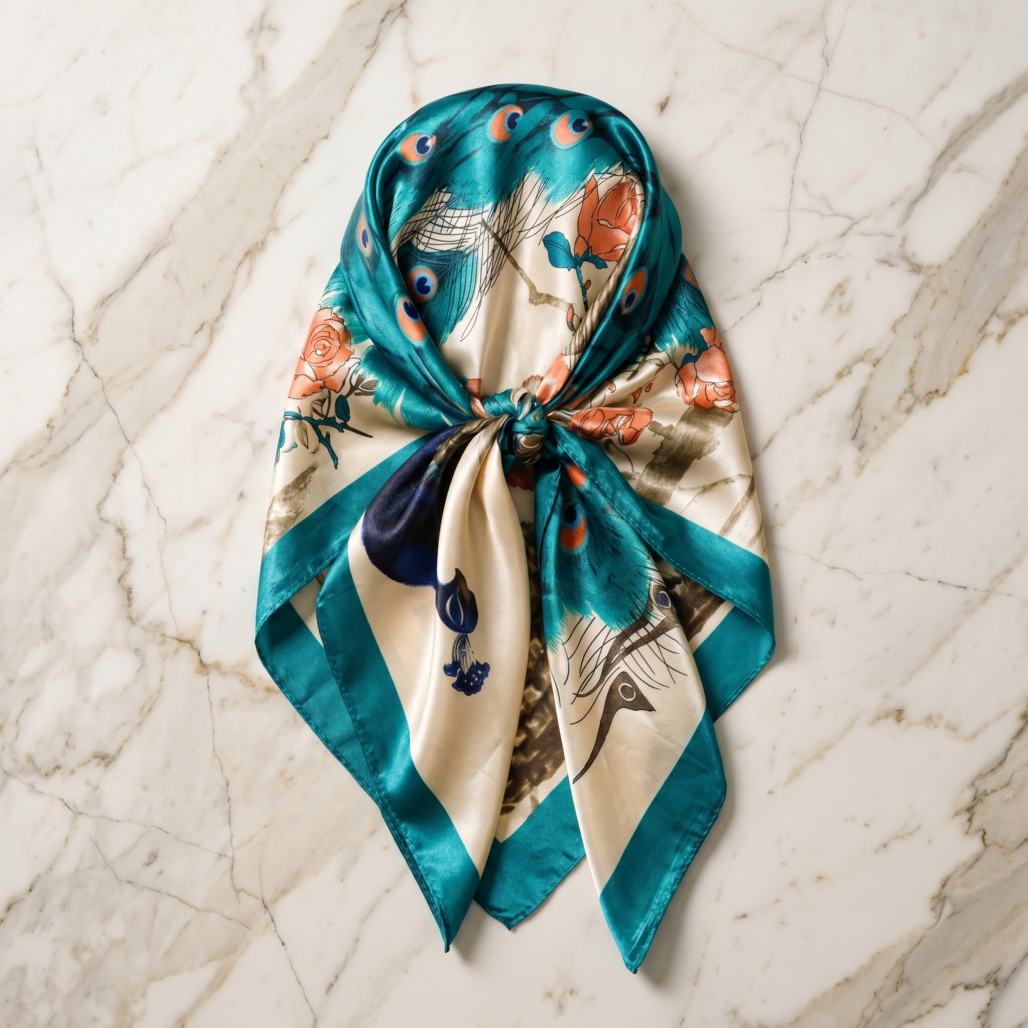Seidenschal Damen 70×70 cm Blumen Bunt – Schal-Welt Detailansicht