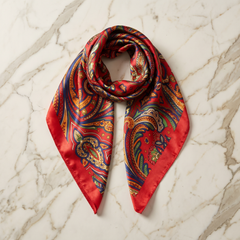 Seidenschal Damen 70×70 cm Paisley Rot – Schal-Welt Detailansicht