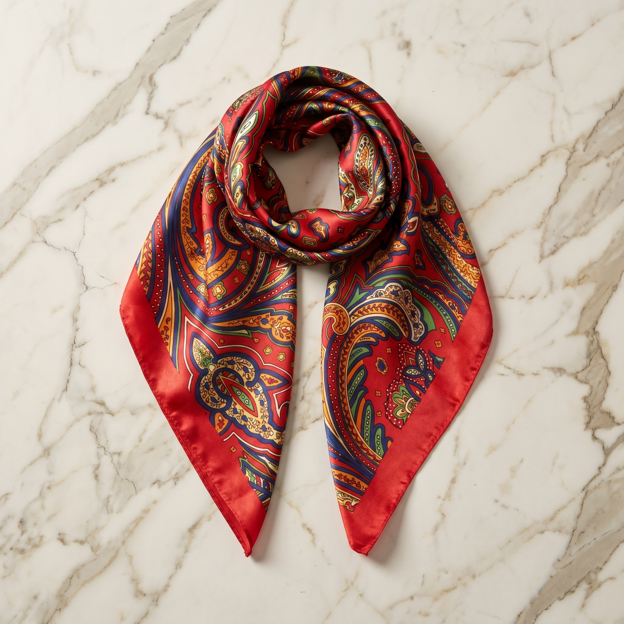 Seidenschal Damen 70×70 cm Paisley Rot – Schal-Welt Detailansicht