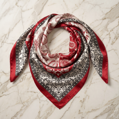 Seidenschal Damen 70×70 cm Paisley Rot – Schal-Welt Detailansicht