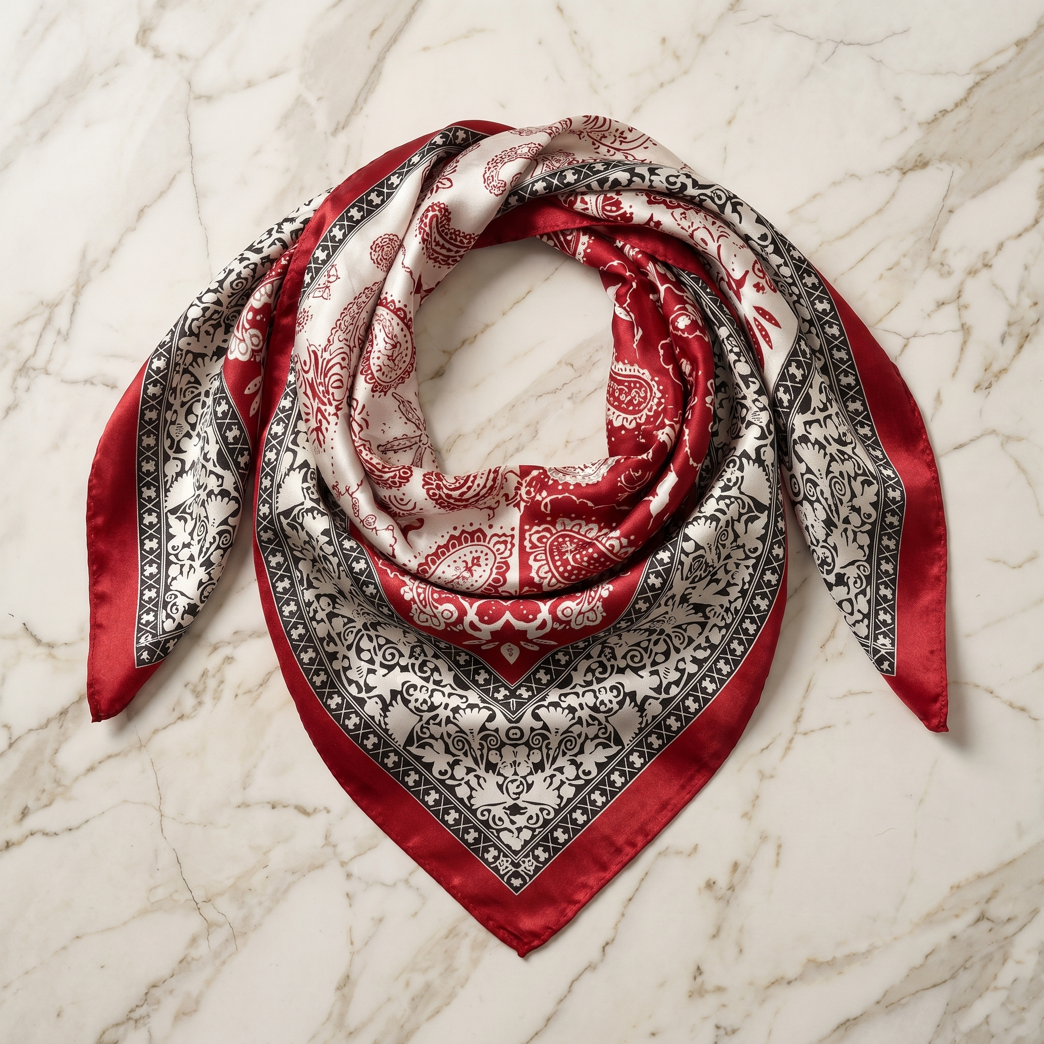 Seidenschal Damen 70×70 cm Paisley Rot – Schal-Welt Detailansicht