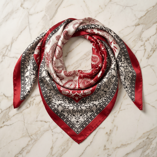 Seidenschal Damen 70×70 cm Paisley Rot – Schal-Welt Detailansicht