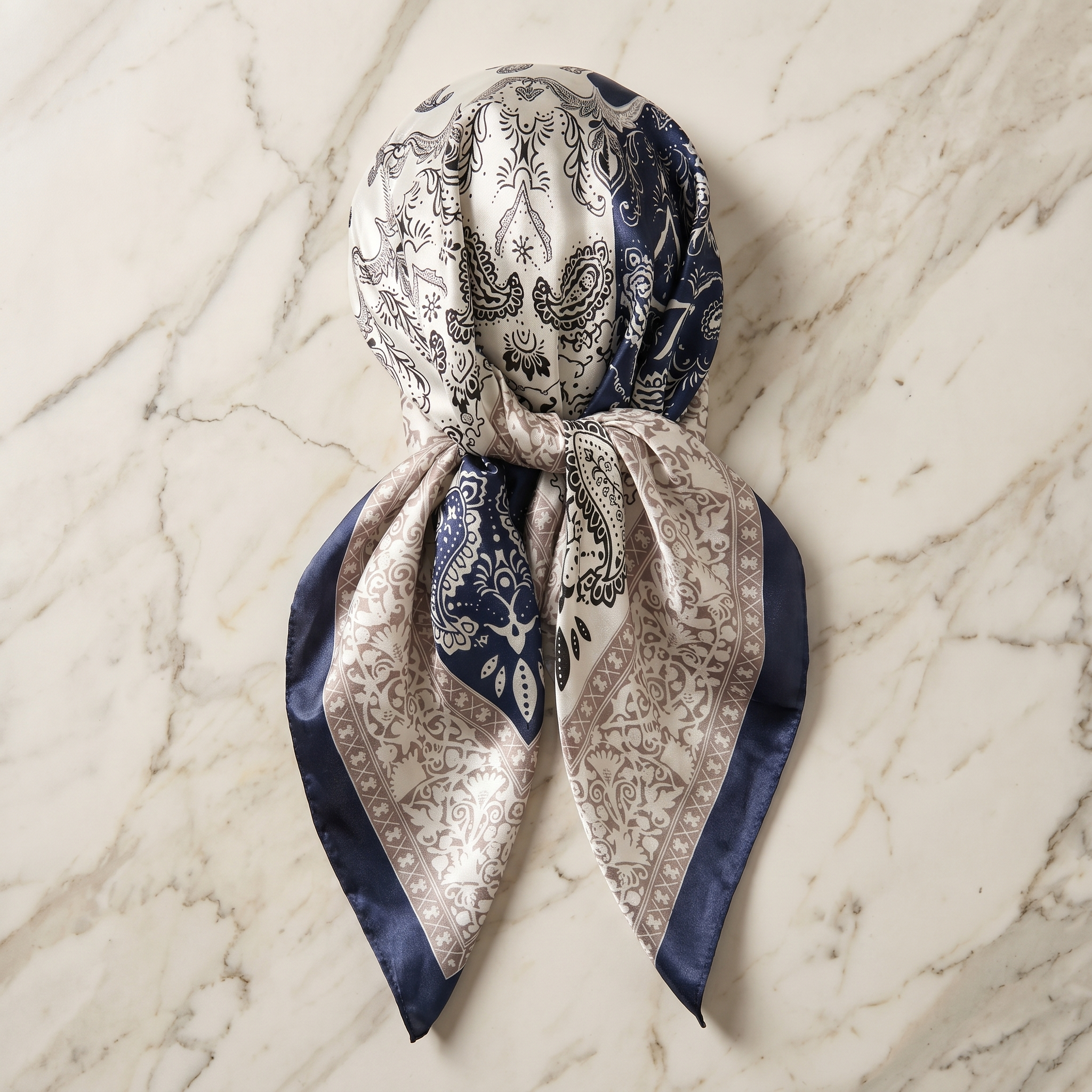 Seidenschal Damen 70×70 cm Paisley Blau – Schal-Welt Detailansicht