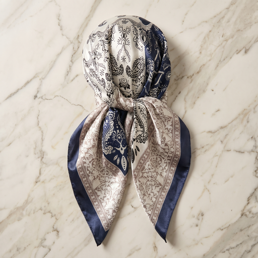 Seidenschal Damen 70×70 cm Paisley Blau – Schal-Welt Detailansicht