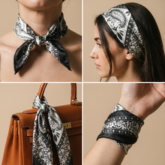 Seidenschal Damen 70×70 cm Paisley Schwarz – Schal-Welt Trageweise