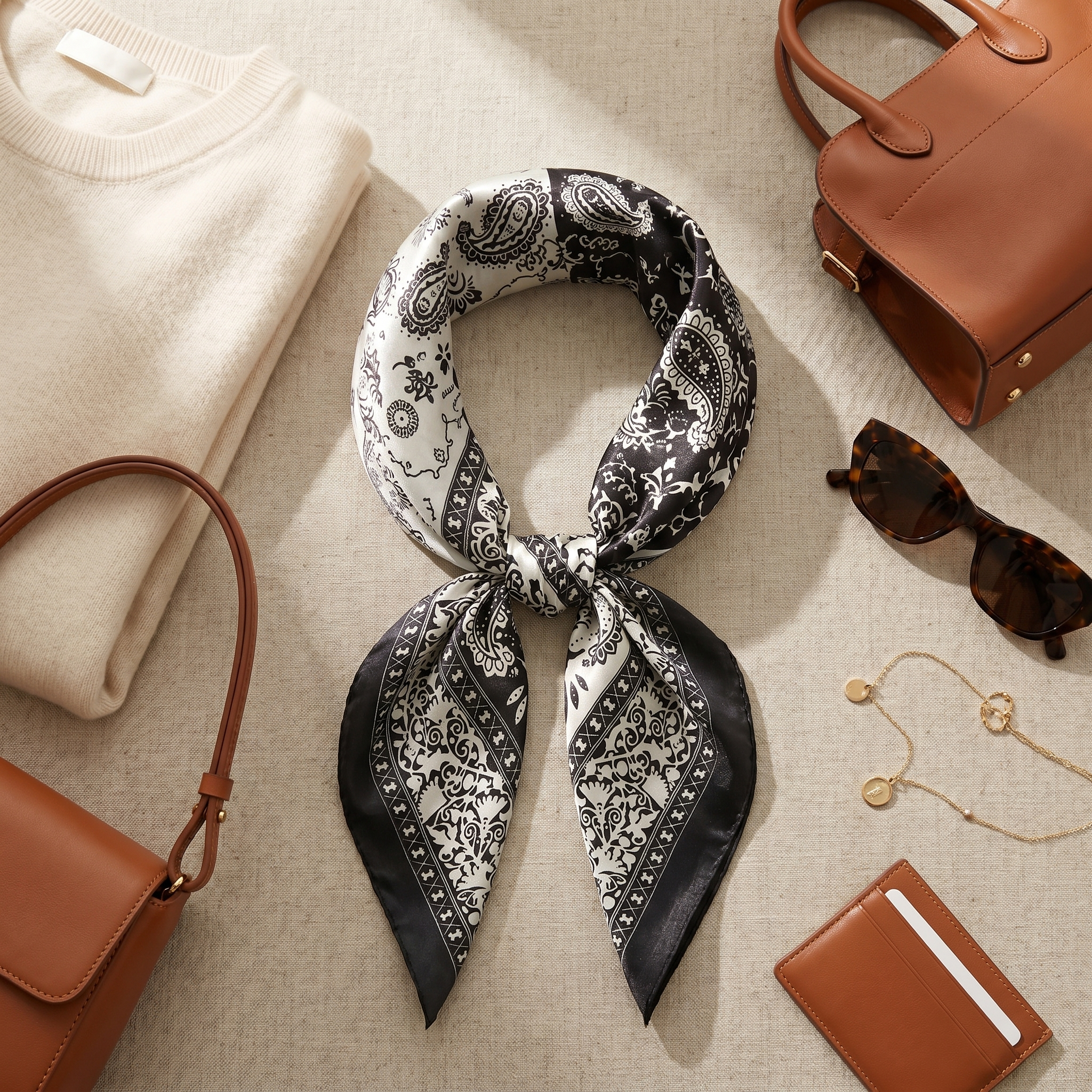 Seidenschal Damen 70×70 cm Paisley Schwarz – Schal-Welt Styling-Inspiration