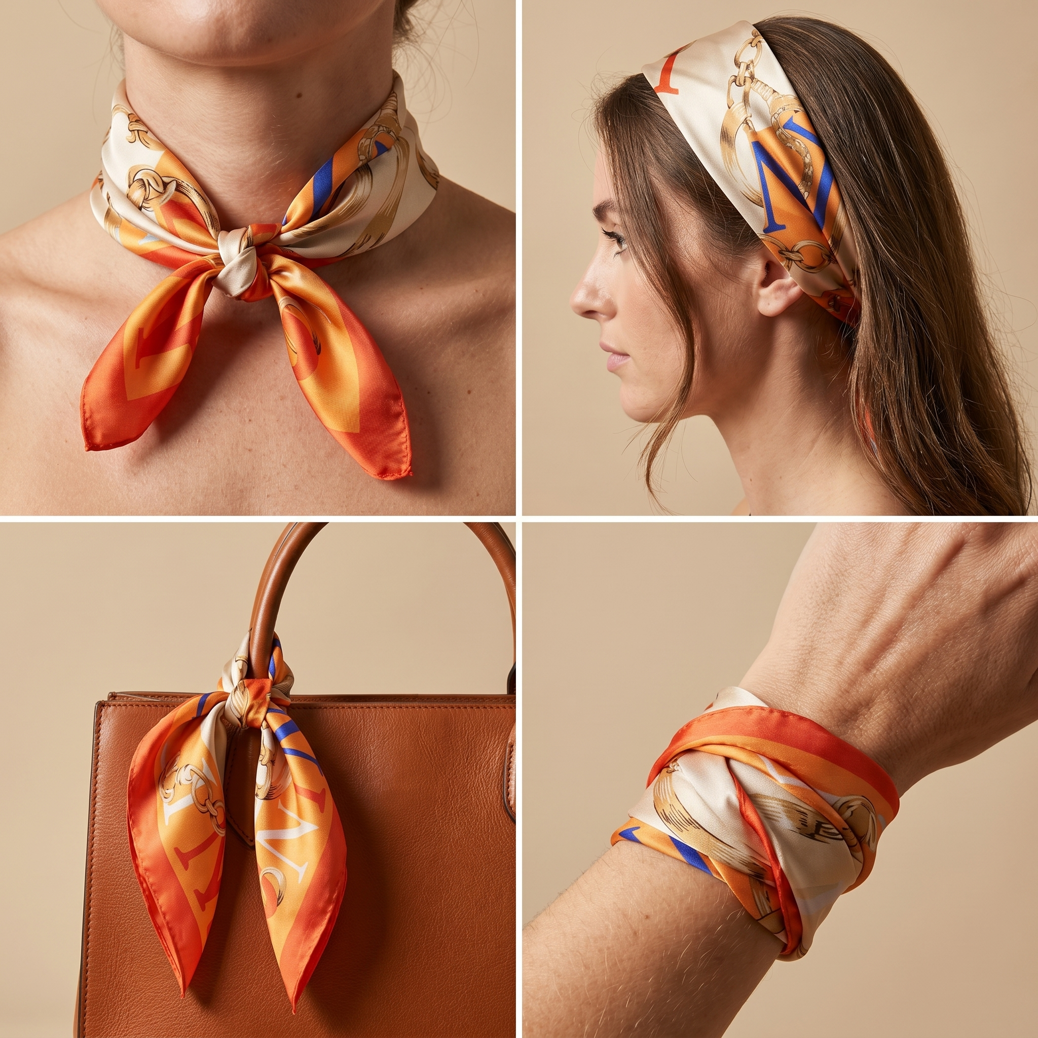 Seidenschal Damen 70×70 cm Klassisch Orange – Schal-Welt Trageweise