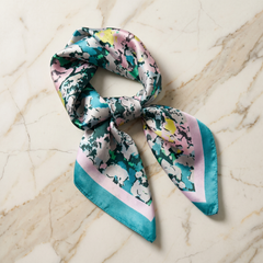 Seidenschal Damen 70×70 cm Blumen Bunt – Schal-Welt Detailansicht