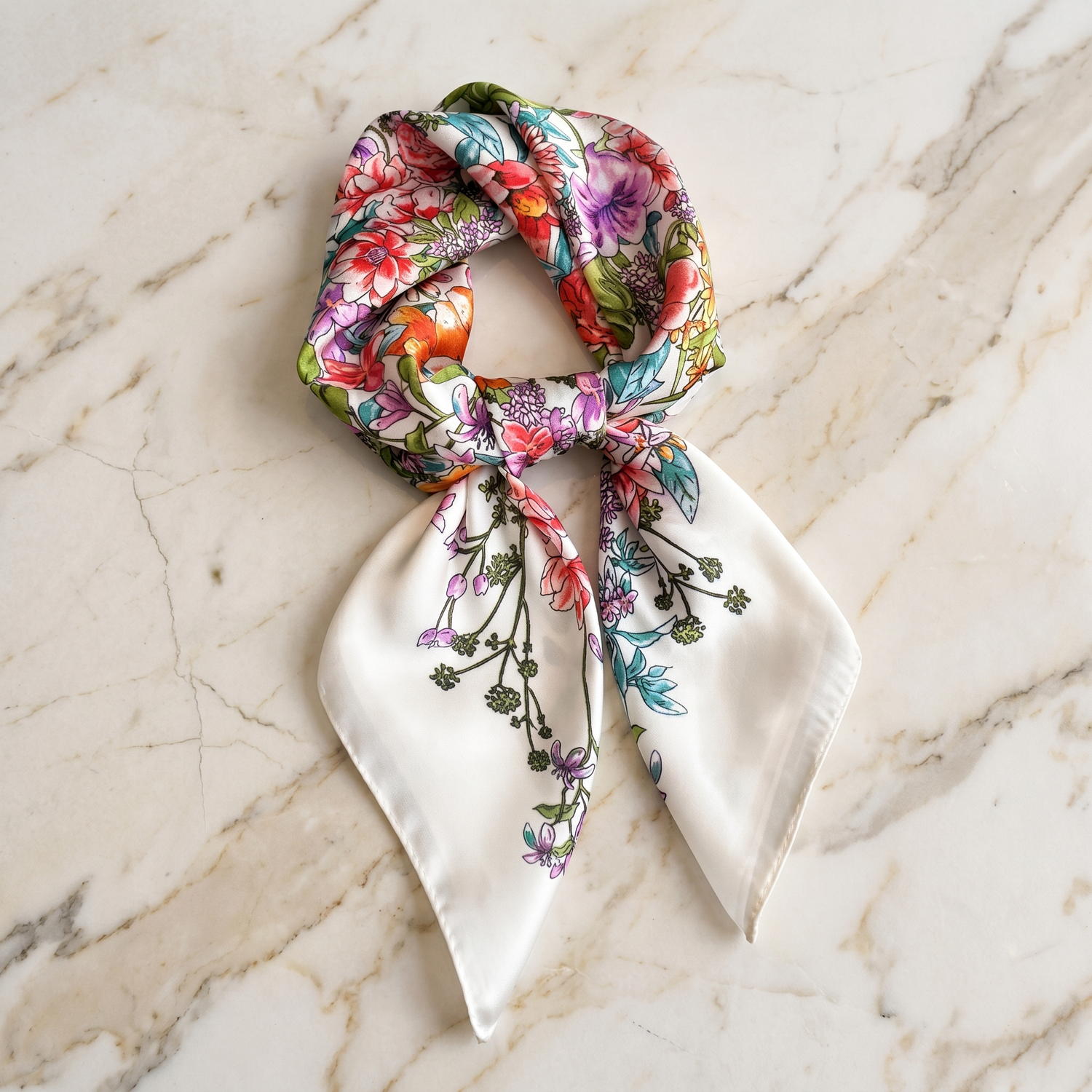 Seidenschal Damen 70×70 cm Blumen Bunt – Schal-Welt Detailansicht