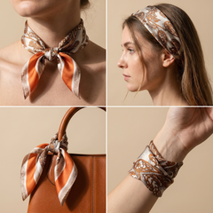 Seidenschal Damen 70×70 cm Paisley Orange – Schal-Welt Trageweise