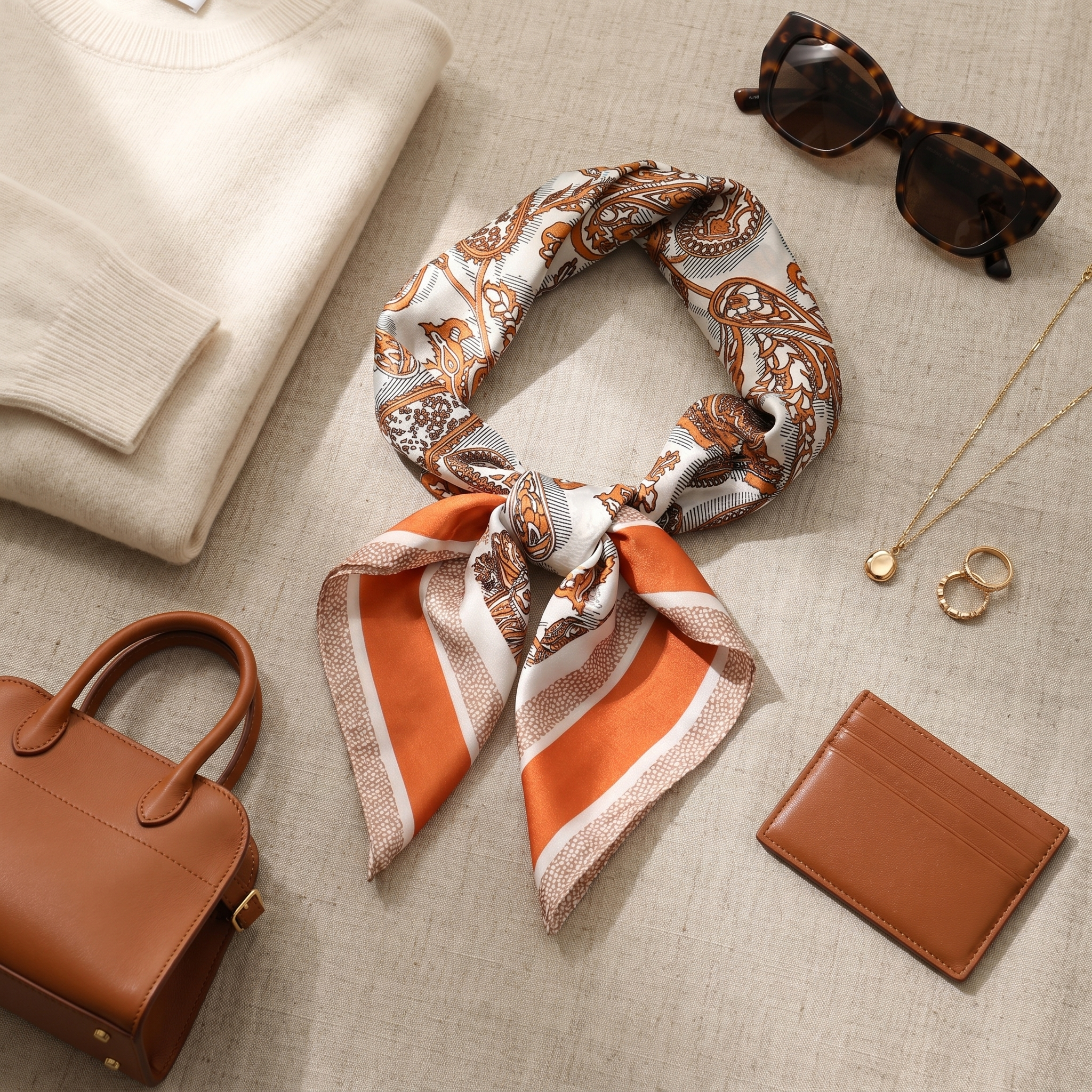 Seidenschal Damen 70×70 cm Paisley Orange – Schal-Welt Styling-Inspiration