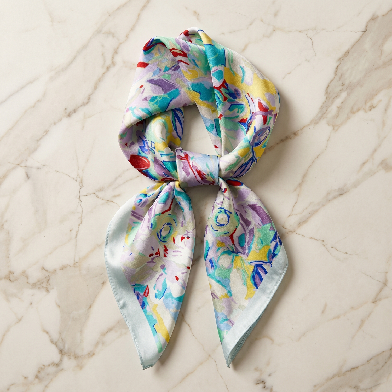 Seidenschal Damen 70×70 cm Blumen Bunt – Schal-Welt Detailansicht