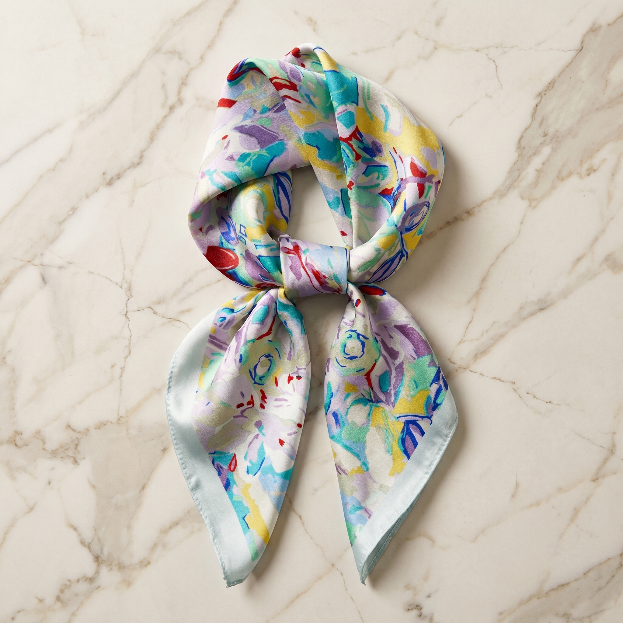 Seidenschal Damen 70×70 cm Blumen Bunt – Schal-Welt Detailansicht