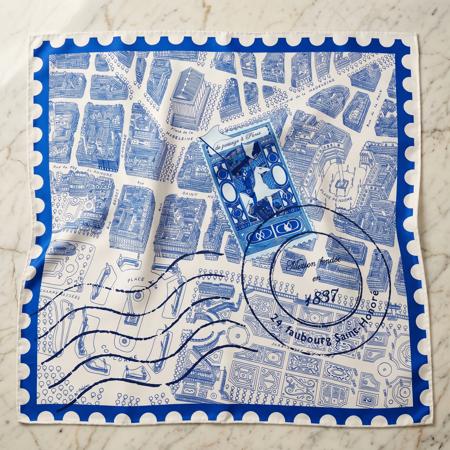 Seidenschal Damen 70×70 cm Abstract Blau – Schal-Welt Detailansicht