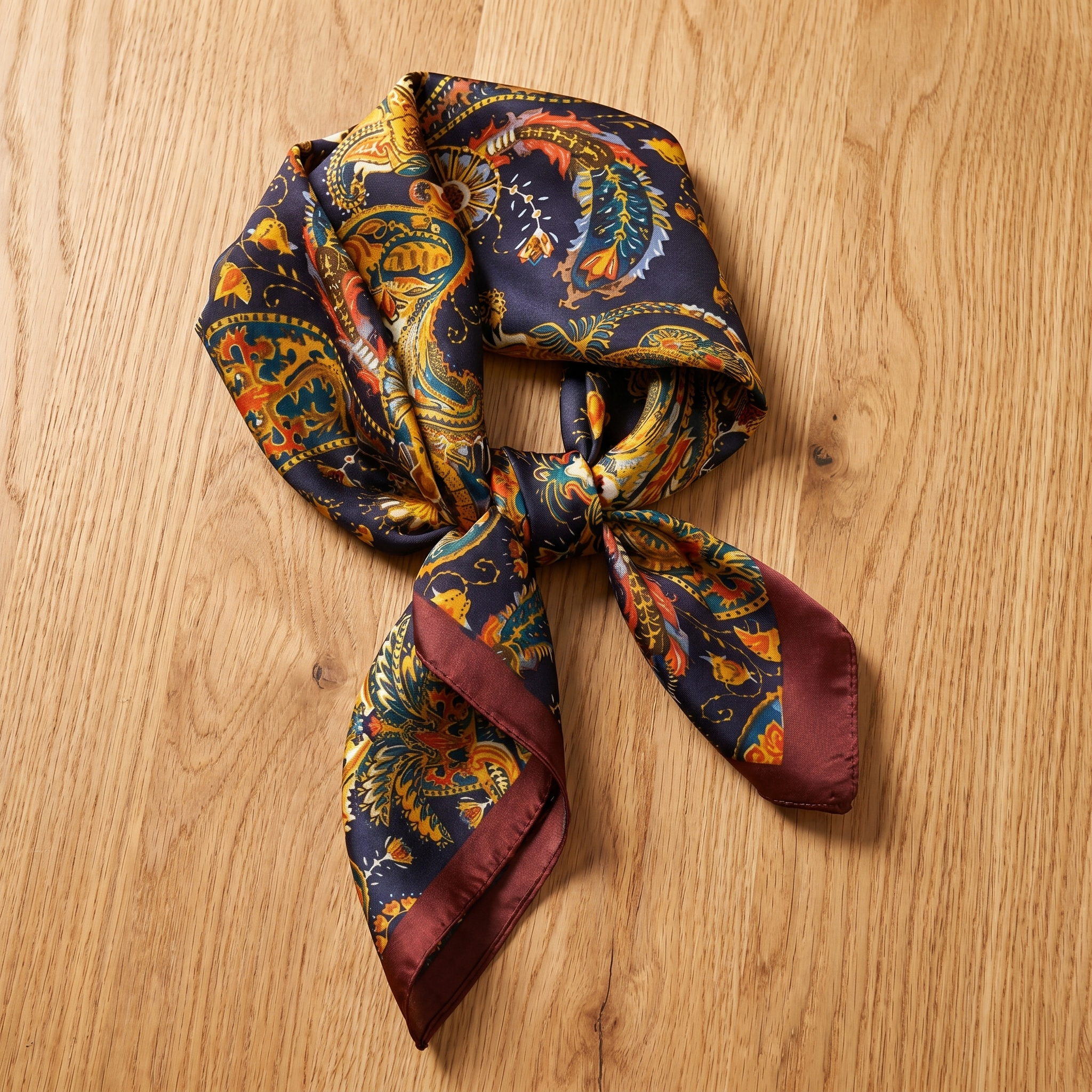 Seidenschal Damen 70×70 cm Paisley Bunt – Schal-Welt Detailansicht