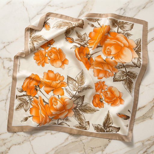 Seidenschal Damen 70×70 cm Blumen Orange – Schal-Welt Detailansicht