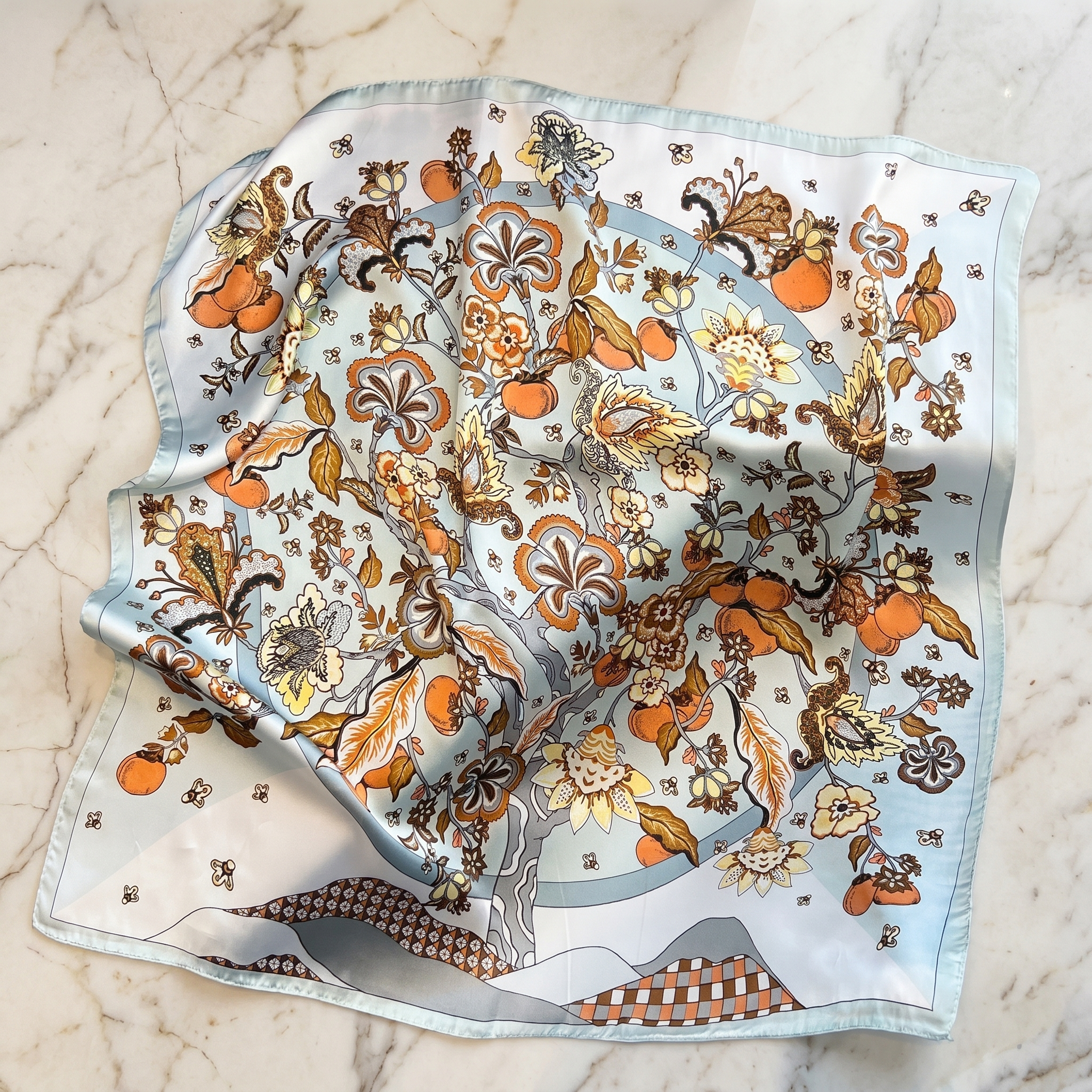 Seidenschal Damen 70×70 cm Blumen Bunt – Schal-Welt Detailansicht