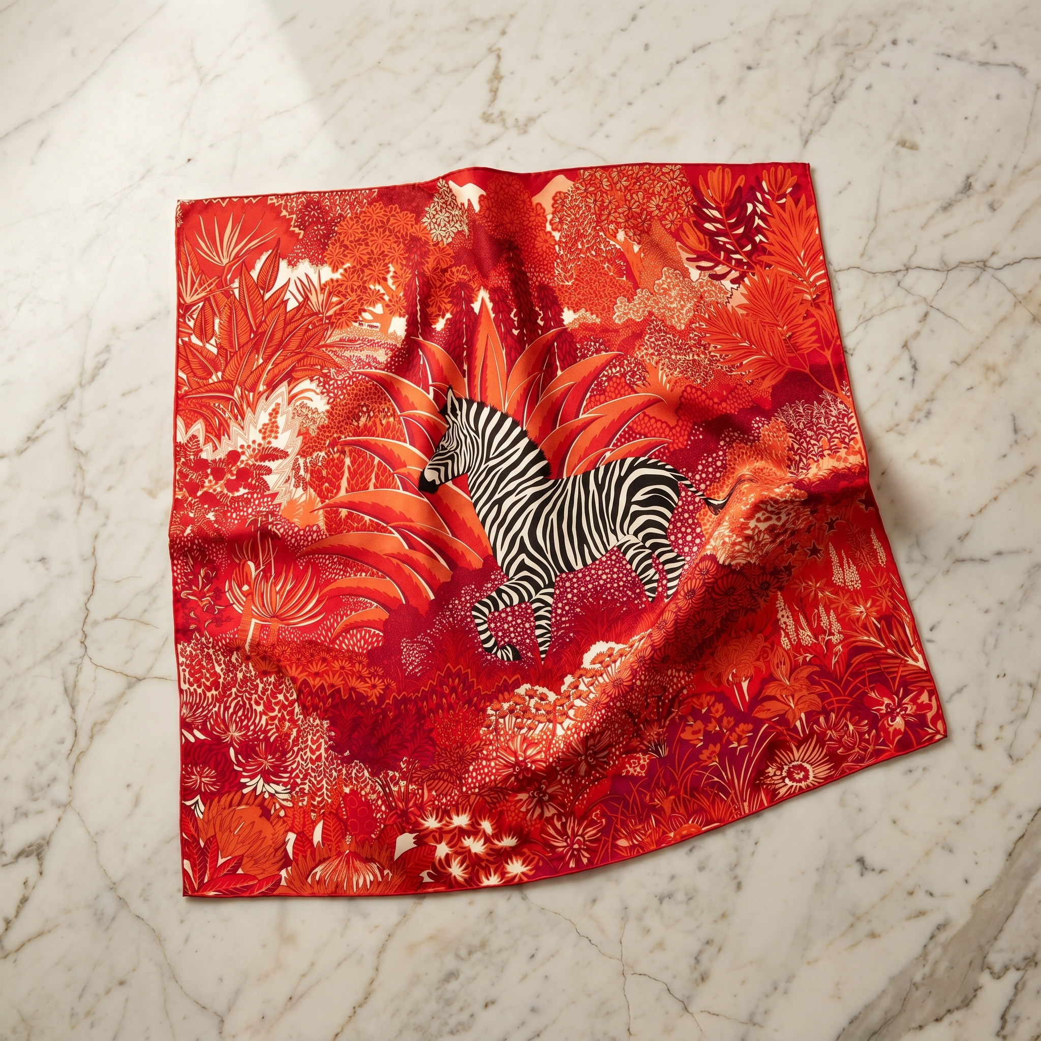 Seidenschal Damen 70×70 cm Blumen Rot – Schal-Welt Detailansicht