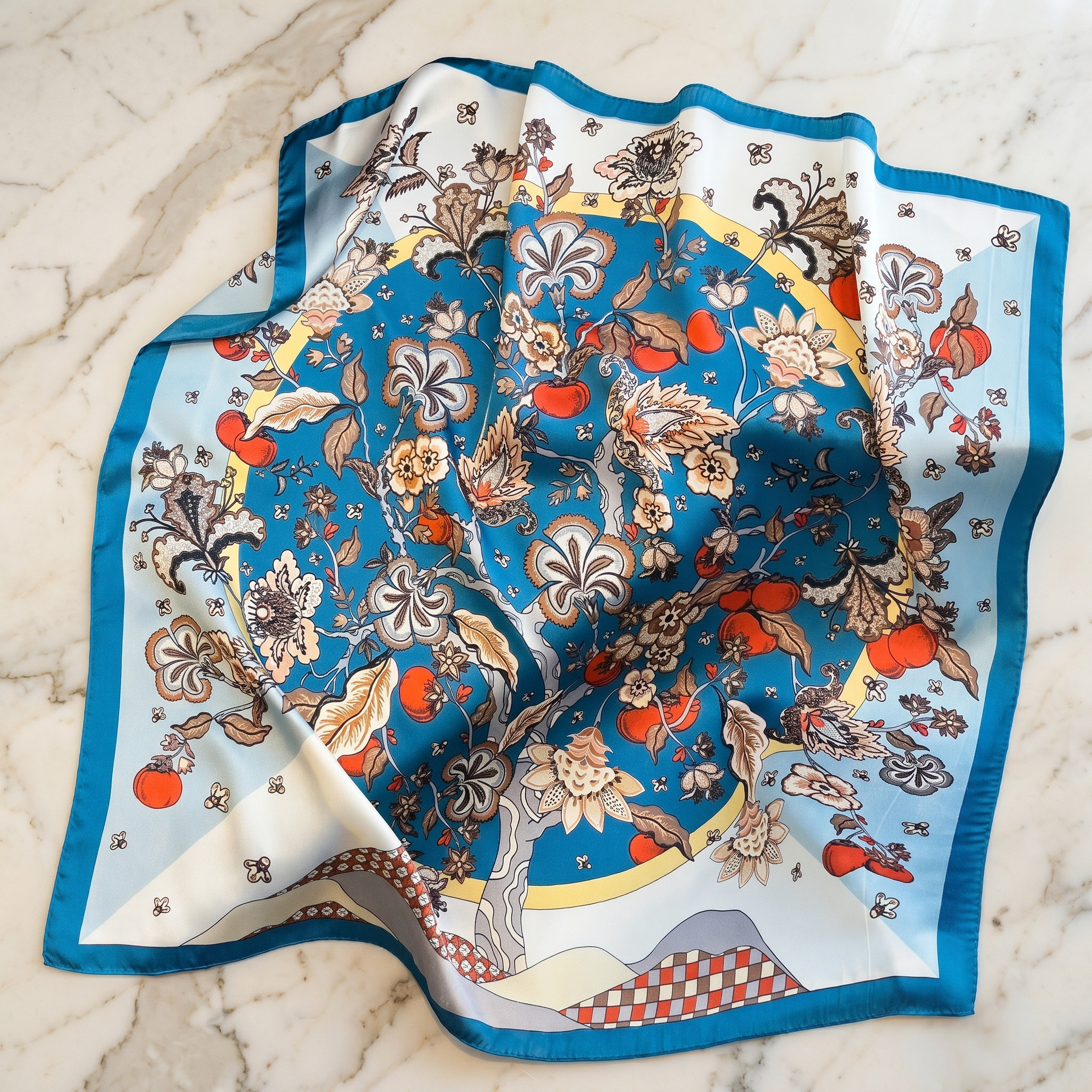 Seidenschal Damen 70×70 cm Blumen Bunt – Schal-Welt Detailansicht