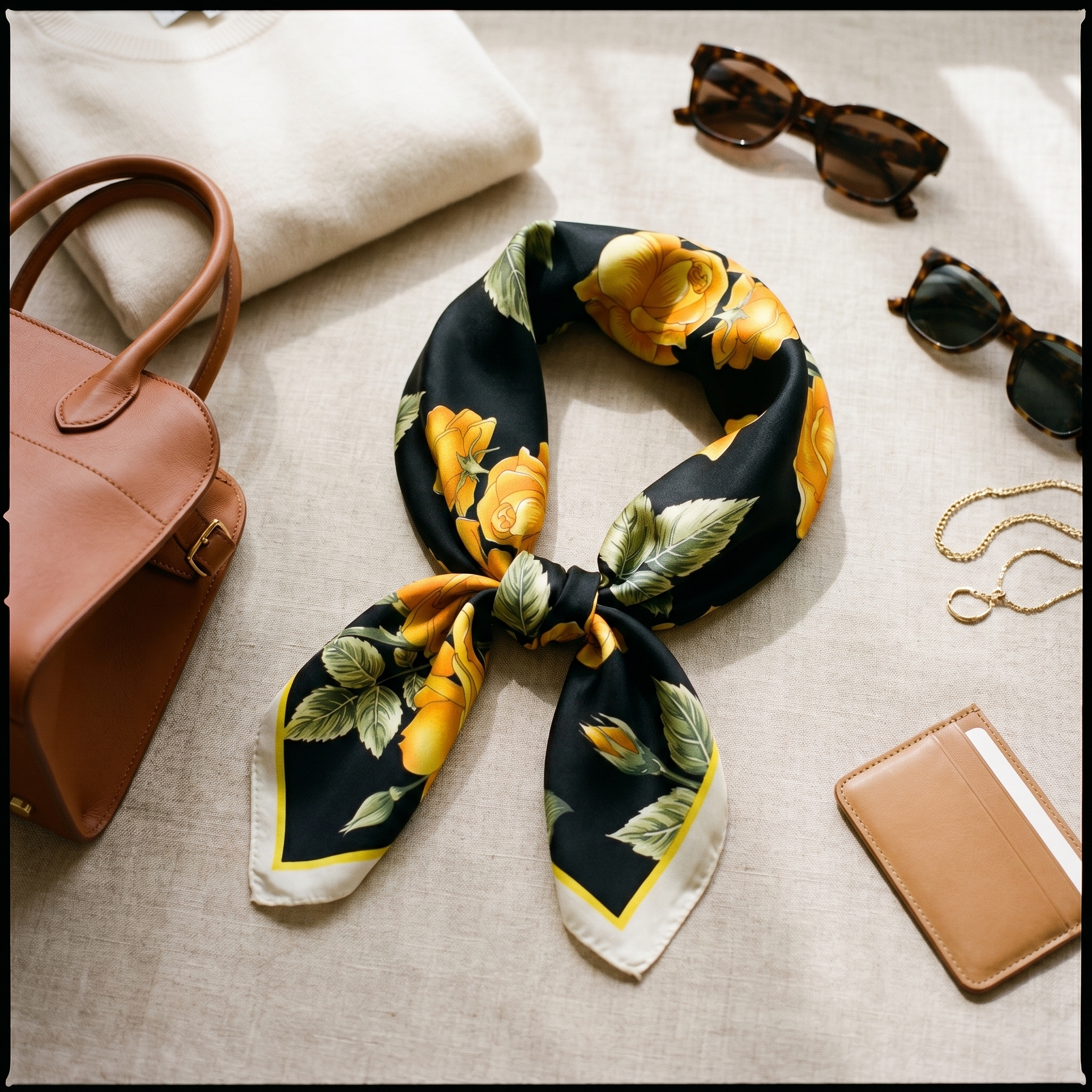Seidenschal Damen 70×70 cm Blumen Bunt – Schal-Welt Styling-Inspiration