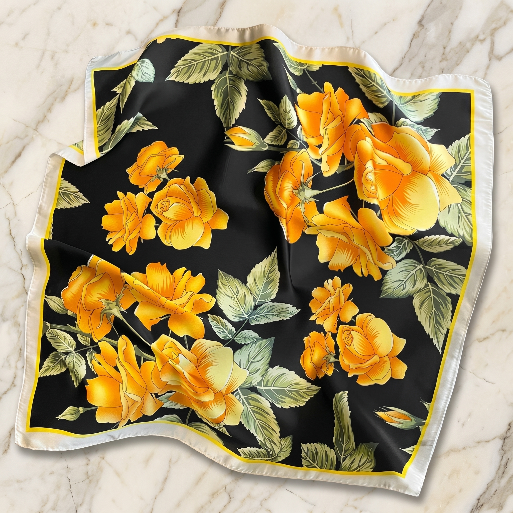 Seidenschal Damen 70×70 cm Blumen Bunt – Schal-Welt Detailansicht