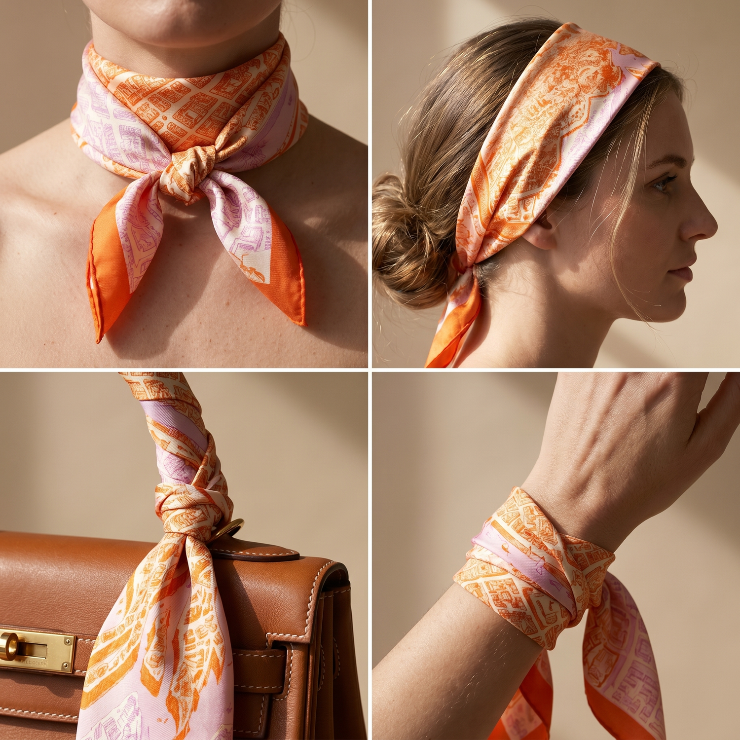 Seidenschal Damen 70×70 cm Klassisch Orange – Schal-Welt Trageweise