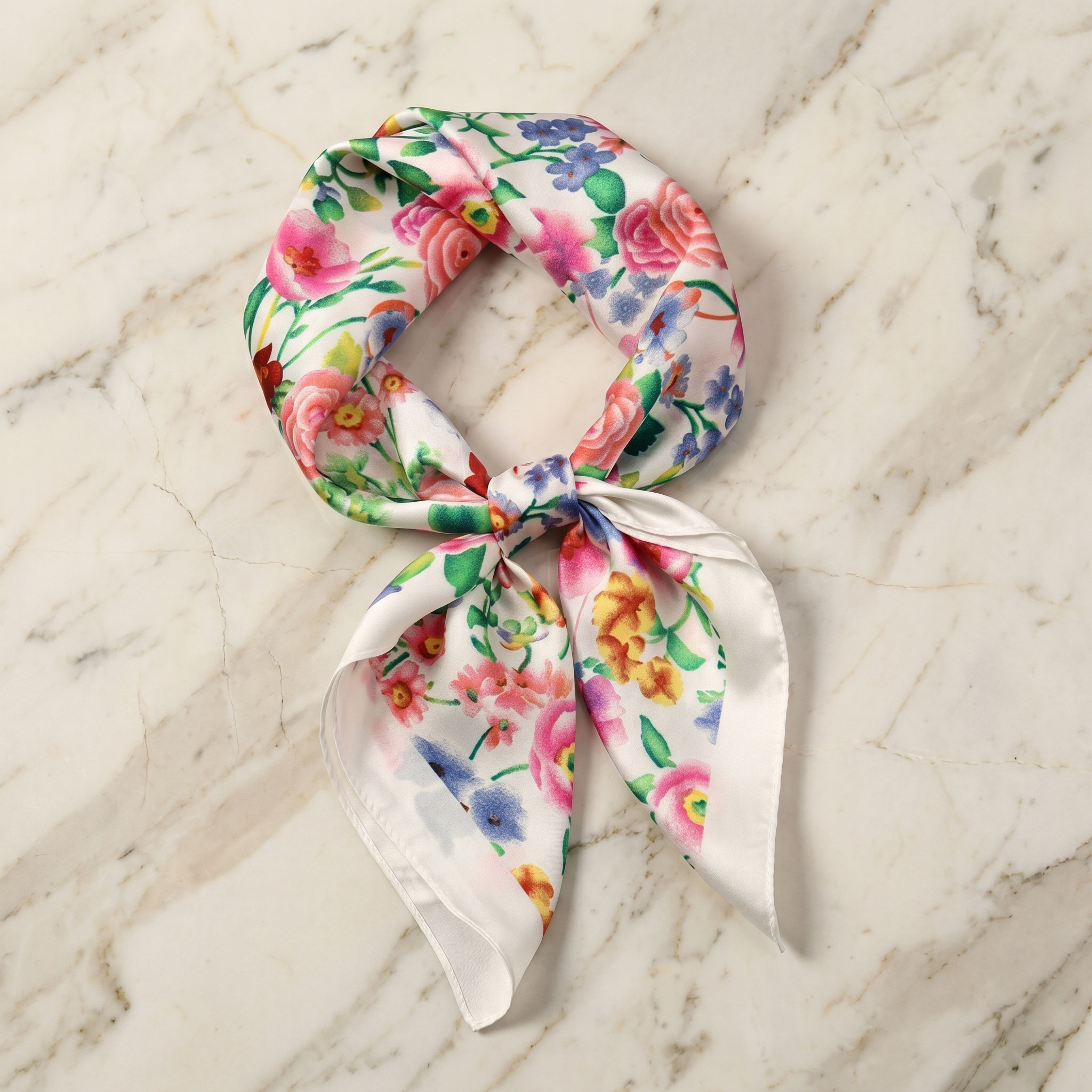 Seidenschal Damen 70×70 cm Blumen Bunt – Schal-Welt Detailansicht