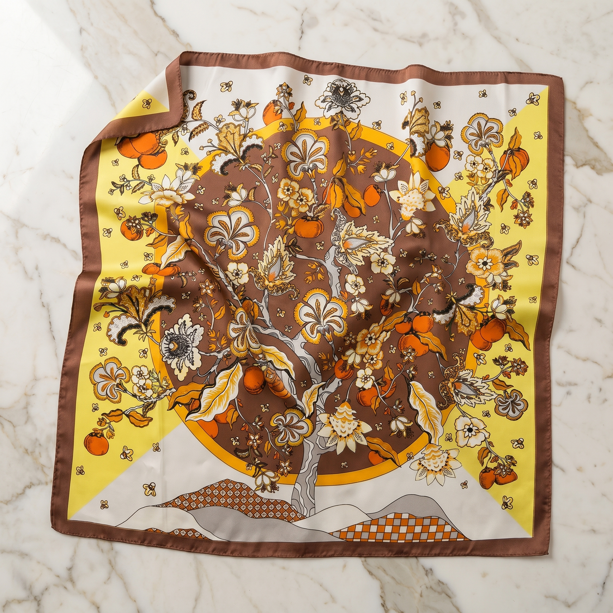 Seidenschal Damen 70×70 cm Blumen Bunt – Schal-Welt Detailansicht