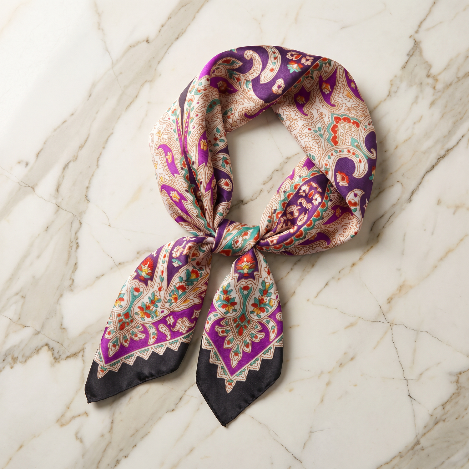 Seidenschal Damen 70×70 cm Paisley Bunt – Schal-Welt Detailansicht