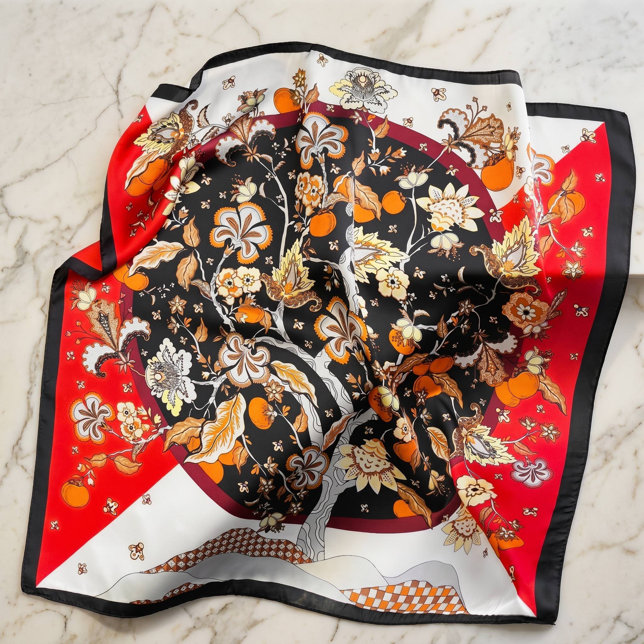Seidenschal Damen 70×70 cm Blumen Bunt – Schal-Welt Detailansicht