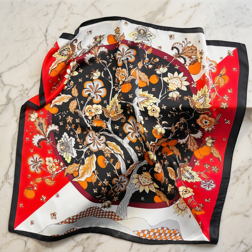 Seidenschal Damen 70×70 cm Blumen Bunt – Schal-Welt Detailansicht