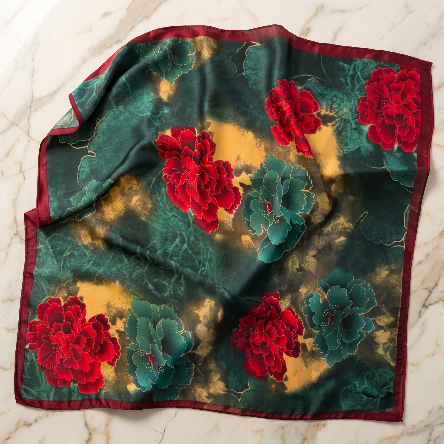 Seidenschal Damen 70×70 cm Blumen Bunt – Schal-Welt Detailansicht