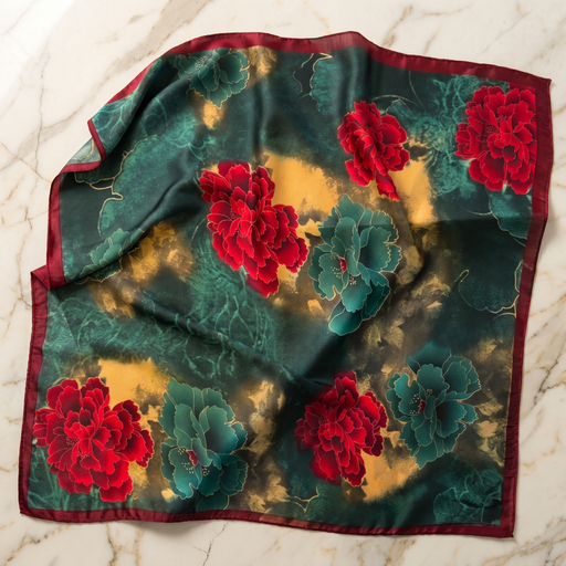 Seidenschal Damen 70×70 cm Blumen Bunt – Schal-Welt Detailansicht
