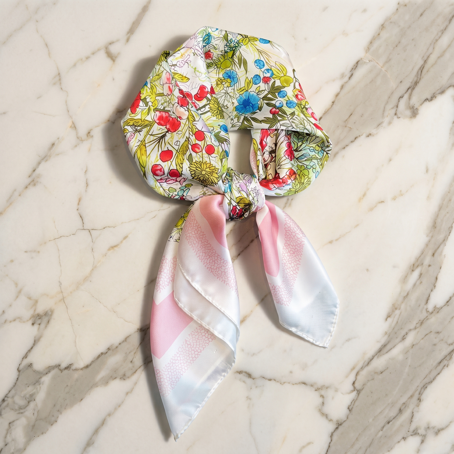 Seidenschal Damen 70×70 cm Blumen Bunt – Schal-Welt Detailansicht