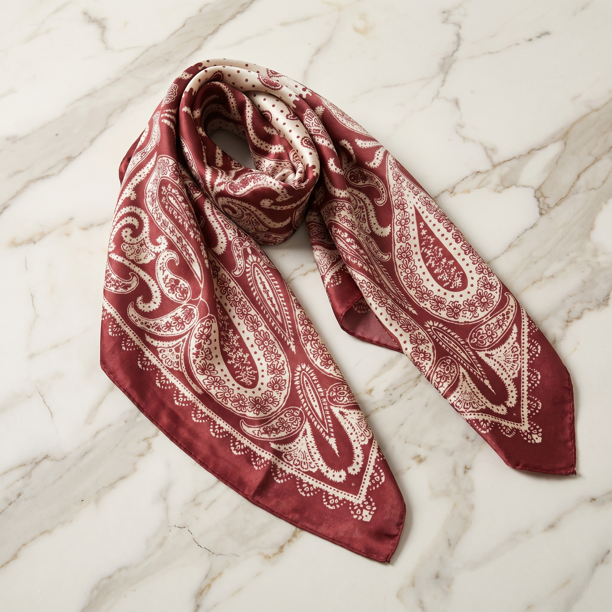 Seidenschal Damen 70×70 cm Paisley Rot – Schal-Welt Detailansicht