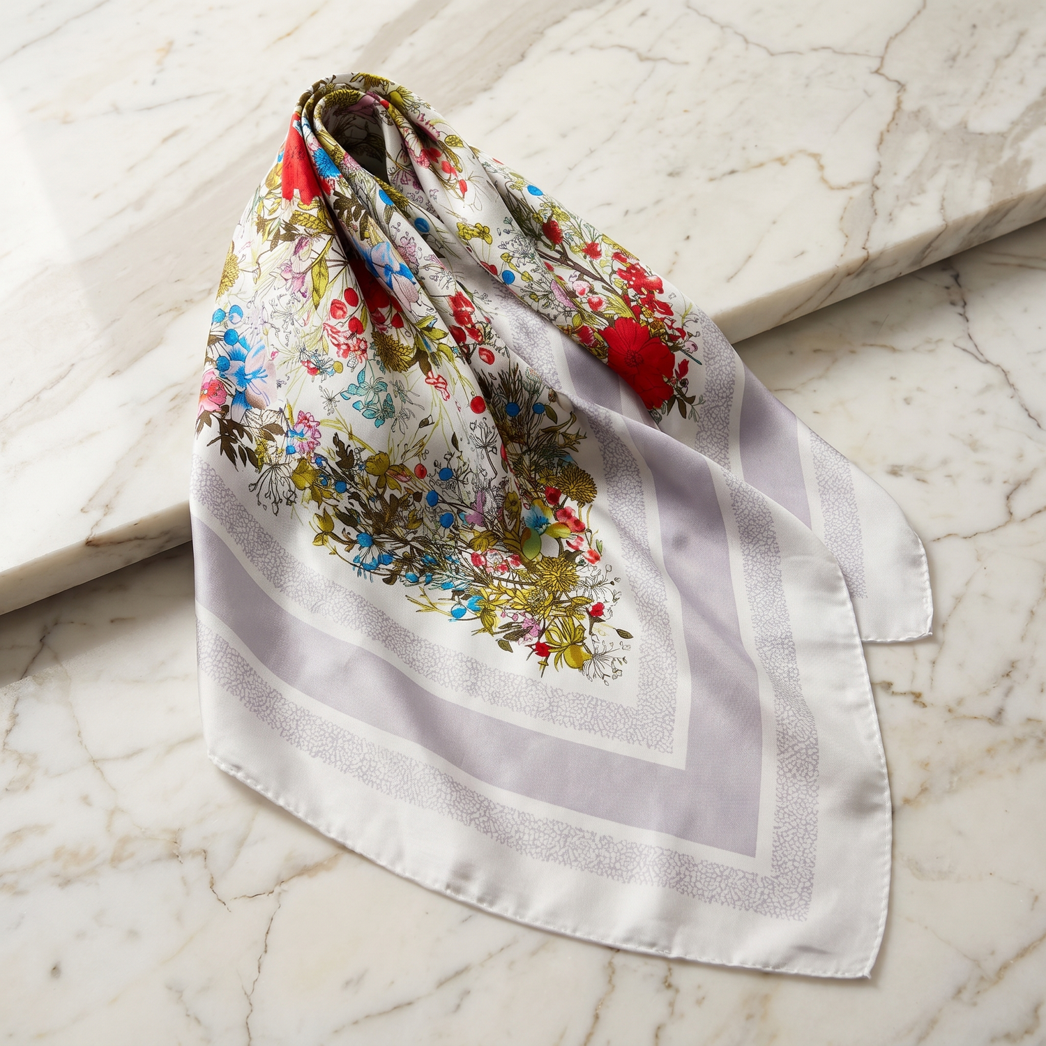 Seidenschal Damen 70×70 cm Blumen Bunt – Schal-Welt Detailansicht