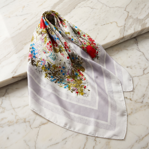 Seidenschal Damen 70×70 cm Blumen Bunt – Schal-Welt Detailansicht